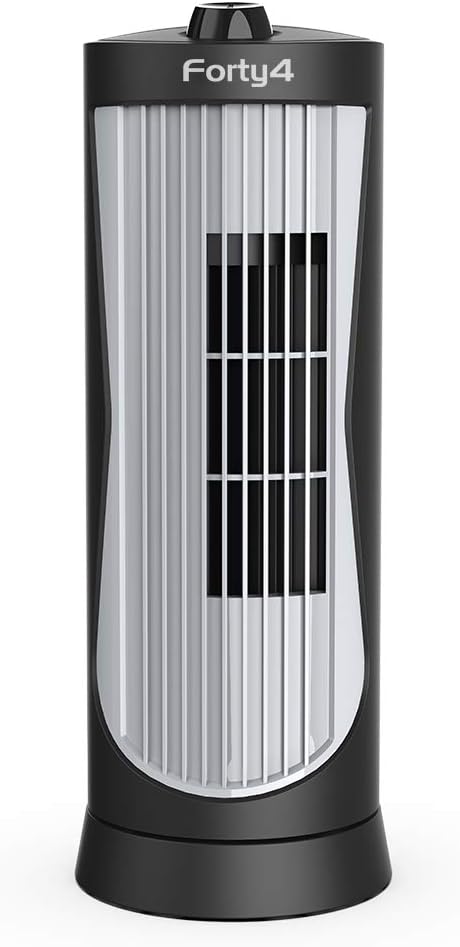 BE1 Small Tower Fan, 13 inch Electric Oscillating Desk Fan, 2 Settings, Equipped with Turbine Technology, Compact, Personal Rotating Standing Fan for Office Tabletop Home Nightstand