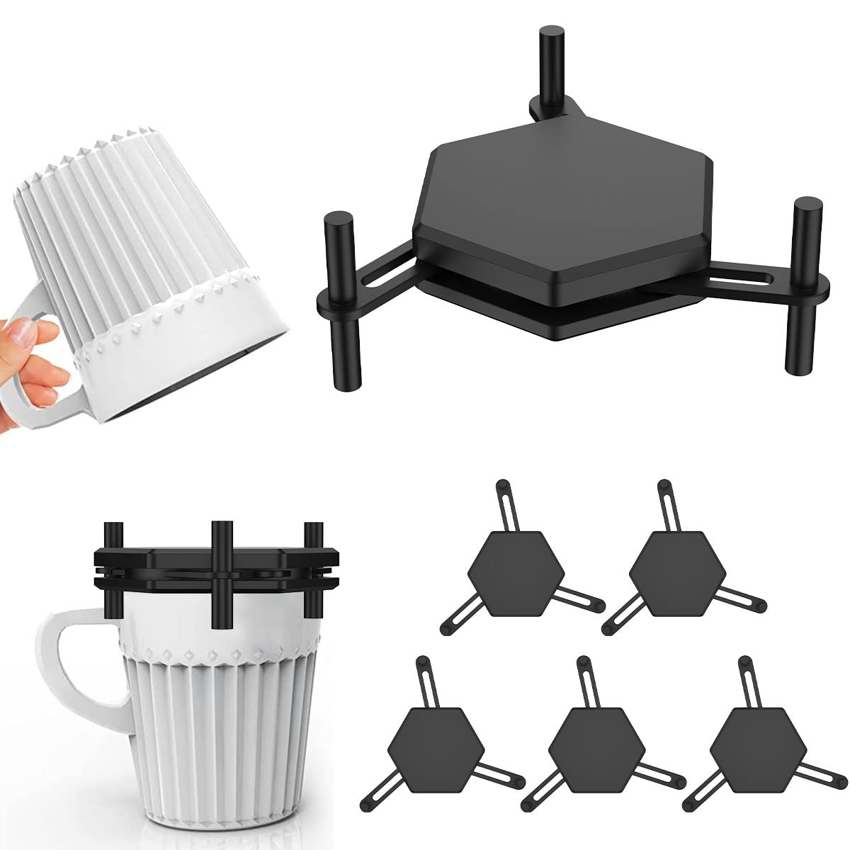 6Pcs Stackable Coffee Cup Organizer, Adjustable Drinkware Stacker Organizer 3.97inch Reusable Coffee Mug Holder Kitchen Cup Storage Organizer Household Kitchen Gadget for Tea Cups and Coffee Mugs