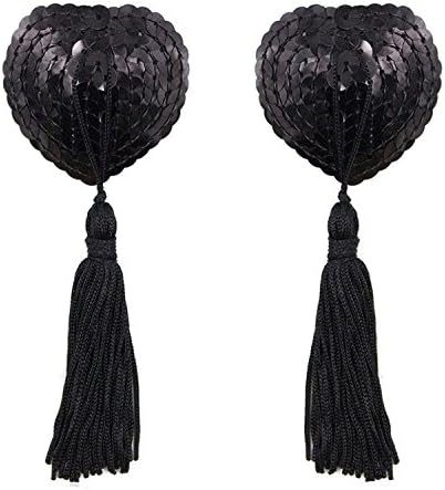 Creamlin Sequin Pasties For Womens Lingerie Breast Petal Pasty Adhesive Reusable with Tassel