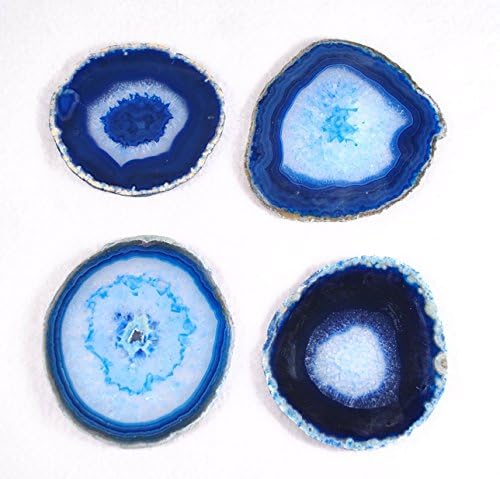 Dia 100% Natural Sliced Agate Coaster Set of 4 for Best Friend Agate Gifts(Blue)