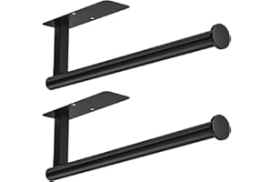 ASTOFLI Paper Towel Holder Under Cabinet No Drilling, Self Adhesive Paper Towel Holder Wall Mount for Kitchen Rack, Under Counter Napin Holder No Drill, RV, 304 Stainless Steel, Matte Black 2 Pack