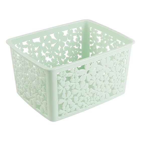 iDesign 59339EU Blumz Aufbewahrungskorb für Küche/Bad/Büro/Garage, 21,59 x 27,43 x 35,81 cm, Mint, Plastik