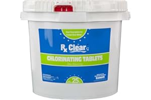Rx Clear 3" Inch Stabilized Chlorine Tablets | 25 Pounds | Individual Chlorinating Tabs for Sanitizing Swimming Pools & Spas | Long Lasting, Slow Dissolving, and UV Protected