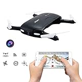 Hobbylane Self-timer Folding Drone with Camera, Altitude Hold Smartphone Mobile WiFi Remote Control FPV Selfies Quadcopter, Pocket Drone with 0.3MP Camera Headless Mode Led Night Lights (Black)