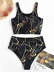 ZAFUL Women's Knotted Front Tankini Set High
