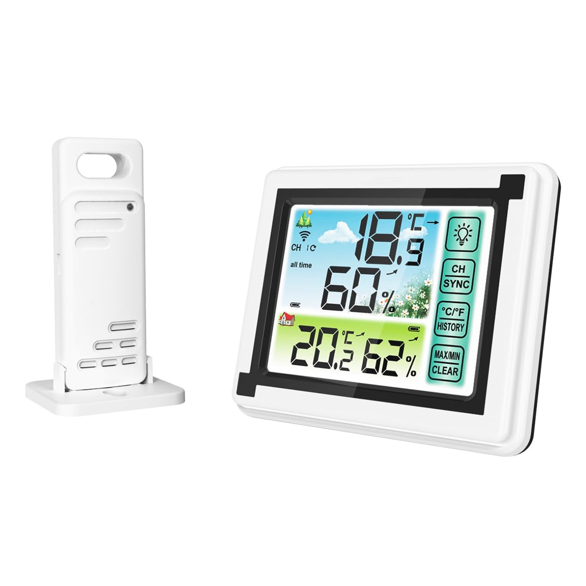 Tiardey Thermometer Humidity Monitor Wireless Humidity Sensor with Sensors Touch Color Screen LCD Display for Indoor Outdoor Room nursery Warehouse