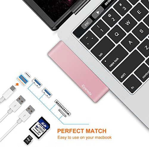 USB C Hub, Eyansda Type C Hub with USB C Charging Port, 2 USB 3.0, SD and MicroSD Card Reader for MacBook Pro 2016/ 2017 ChromeBook and More Type-C Devices [Rose Gold]