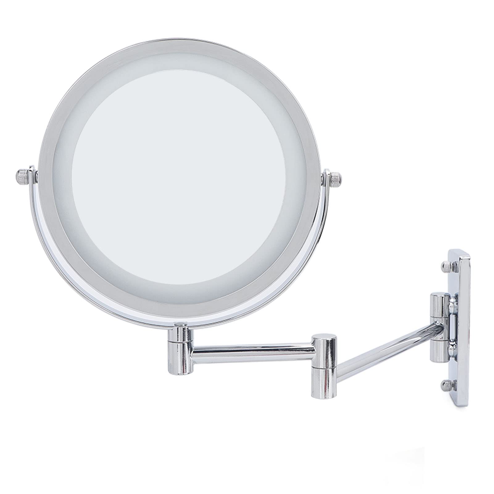 Entatial LED Lighted Vanity Mirror, Wall Mounted Makeup Mirror Double Sided Lighted 7In Magnifying Mirror With Clear View