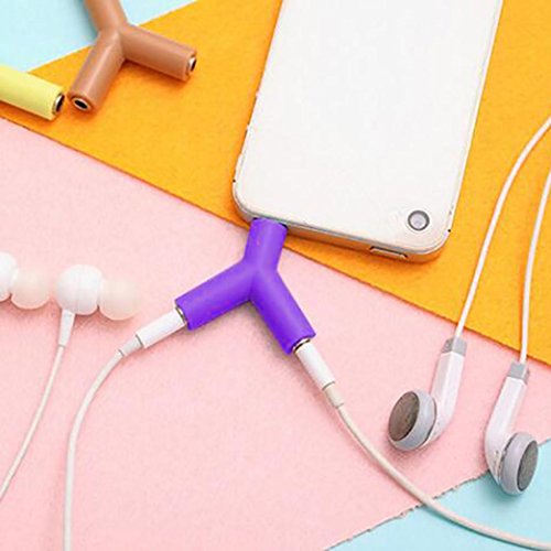 Livoty Audio Splitter Y Jack Male to 2 Female M/F 3.5mm Stereo Earphone (Purple)