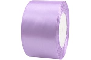 POPOYU Light Purple Wide Satin Ribbon for Gift Wrapping 2 inch,25 Yards Continuous Ribbons Roll, Ribbon Thick Solid Color Fabric Ribbon for Crafts,Wedding Car,Hair Bow Making,Wreath,Bouquet