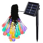 Amir 8 Modes 30 LEDs Solar String Lights, 20ft Colorful Water Drop String Lights, Raindrop Fairy Lights, Starry Lights, Waterproof Solar Decoration Lights for Gardens, Home, Party (Multi Color)