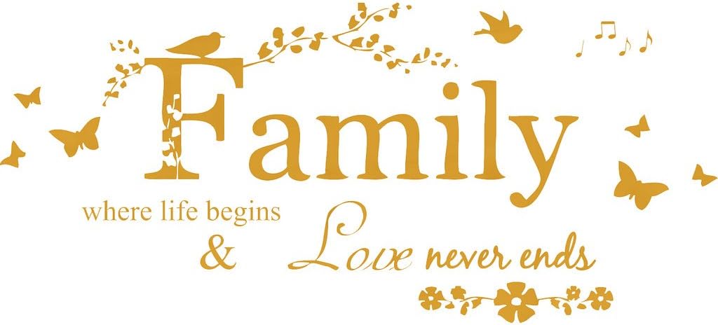 Blinggo Gold 31" x 14" Family Letter Quote Removable Vinyl Decal Art Mural Home Decor Wall Stickers