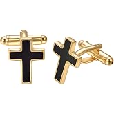 RunootPR Gold Cross Cufflinks Cuff Links for Mens Black Epoxy Christian | Black Cuff links Personalized Wedding Party Unique Jewelry