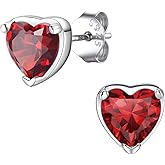 FindChic Sparkling Birthstone Heart Stud Earrings for Women, Silver Plated Studs Cubic Zirconia Earring with 925 Sterling Silver Post & Push Backs, 12 Months Birthday Anniversary Jewelry Gift