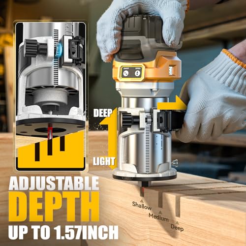 MtiolHig 30,000 RPM Compact Router compatible with DeWalt 20V, 6 Variable Speeds Cordless Router Tool for Woodworking, 800W Fixed Base Wood Router with Trim Router Bits, Edge & Roller Guide, Tool Only