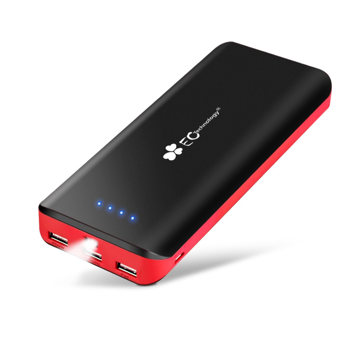 EC Technology 26800mAh Power Bank Ultra High Capacity External Battery 3 USB Output and Dual Input External Battery Pack With AUTO IC Portable Charger for iPhone, iPad, Samsung, Nexus, HTC and More - Black & Red
