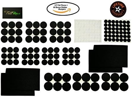 Felt Furniture Pads To Protect Hardwood Floors, Tile or Laminate (Black) | 207 Value Friendly Pieces | 127 Felt Pads / 80 Clear Rubber Bumpers