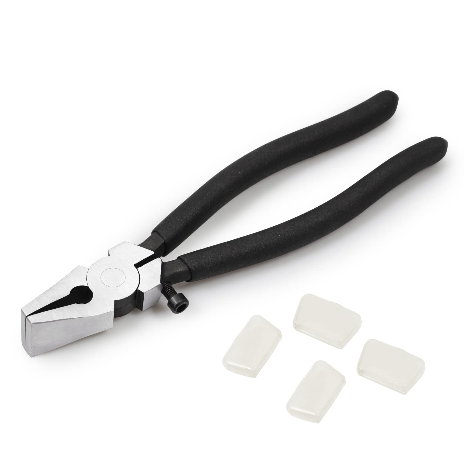 LEONTOOL 8-Inch Glass Pliers with Rubber Tips and Flat Jaws for Keychain Making, Stained Glass Work and More