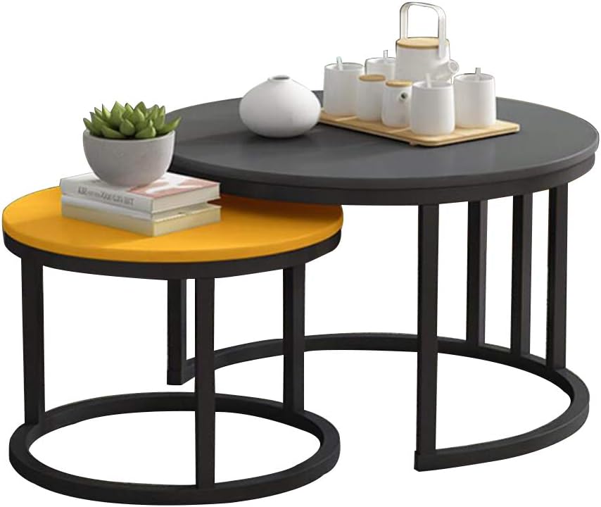 Lapdesks ZR-Wall table, Side Table, 2 Nesting End Tables, Solid Wood Living Room Furniture, Sofa Snack Table,Balcony Coffee Table -Save Space (color : Gray+yellow)