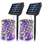 JosMega Upgraded Larger Solar Powered String Lights 2 Pack 72 ft 200 LED 8 Modes Waterproof IP65 Twinkle Lighting Indoor Outdoor Fairy Firefly Lights Auto ON / OFF (2 Pack 72 ft 200 LED, Multicolor)
