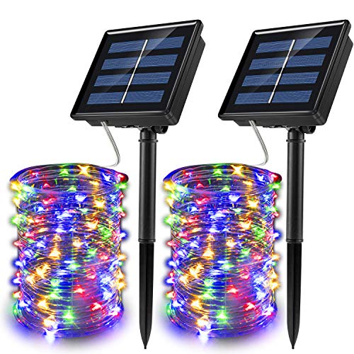 JosMega Upgraded Larger Solar Powered String Lights 2 Pack 72 ft 200 LED 8 Modes Waterproof IP65 Twinkle Lighting Indoor Outdoor Fairy Firefly Lights Auto ON / OFF (2 Pack 72 ft 200 LED, Multicolor)