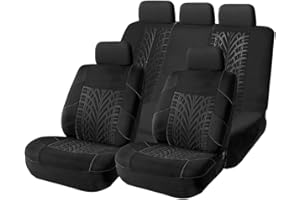 BLILO Car Seat Covers Full Set, Polyester Front Bucket Seat Protectors with Split Bench Back Seat Covers, Breathable Thicken Premium Sporty Seat Cushions, Auto Accessories for Car, SUV (Black/Front,Back)