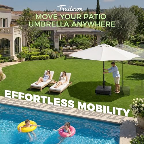 FRUITEAM Umbrella Base with Wheels, 100 LBS Heavy Duty Patio Umbrella Stand, Fillable Weighted Umbrella Base Holder for Patio, Deck, Poolside, Rust-Resistant and Windproof Design - Black