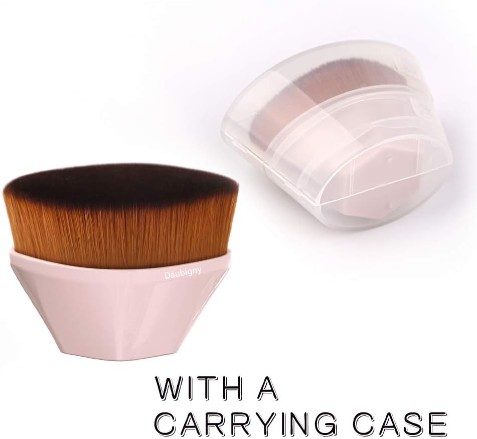 Foundation Makeup Brush Flat Top Kabuki Hexagon Face Blush Liquid Powder Foundation Brush for Blending Liquid Cream or Flawless Powder Cosmetics with Bonus Protective Case (Light Pink) - Image 4