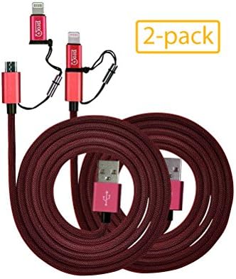 Pro Ohm SureLink Tangle-Free 6ft Lightning and MicroUSB 2-in-1 Cable (Apple MFi Certified) 2-PACK (Red)