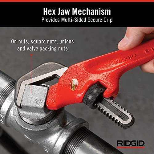 RIDGID 31305 Model E110 9.5" Offset Hex Jaw Pipe Wrench, Red, Made in