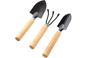 3 Pcs Small Garden Tools, Mini Garden Tools Set with Small Trowel, Mini Shovel & Hand Rake Made of Rust-Resistant Iron & Soli