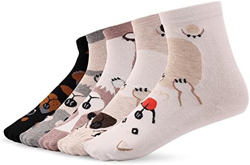 Artynes Elegant Lovely Cartoon Sweet Cotton Women Socks Cute Animals Dog Ladies and Female Socks Fashion Casual Short Socks Women(5 Pairs)