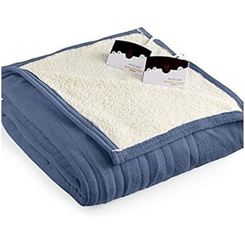 Pure Warmth MicroPlush Sherpa Electric Heated Blanket Queen Denim