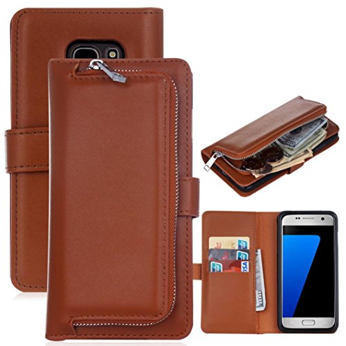 For Samsung Galaxy S7/S7 Edge, MNtech New Fashion Protective Case Cover with Credit Card Slot (Brown, For Samsung Galaxy S7 Edge)