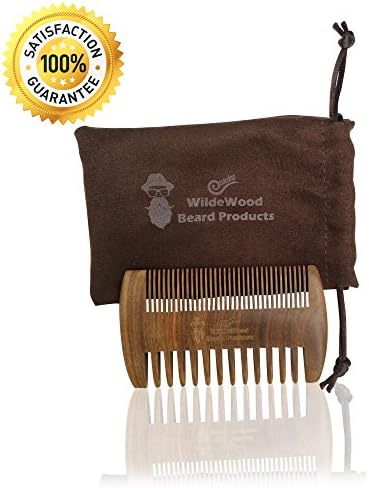 Wildewood Beard Products Dual Action Anti Static Handcrafted Wooden Beard and Hair Comb for Men - Sandalwood. Scent - Beard Comb Pocket Fine and Coarse Teeth