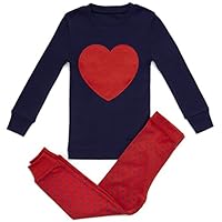 Bluenido Girls Pajamas Heart Love 2 Piece 100% Super Soft Cotton (12m-8y), Navy /Red, 7 Years