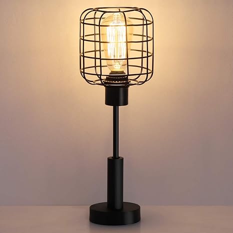 Amazon Com Haitral Modern Table Lamp Edison Vintage Nightstand Lamp For Bedroom Office Dorm Living Room Black Home Improvement