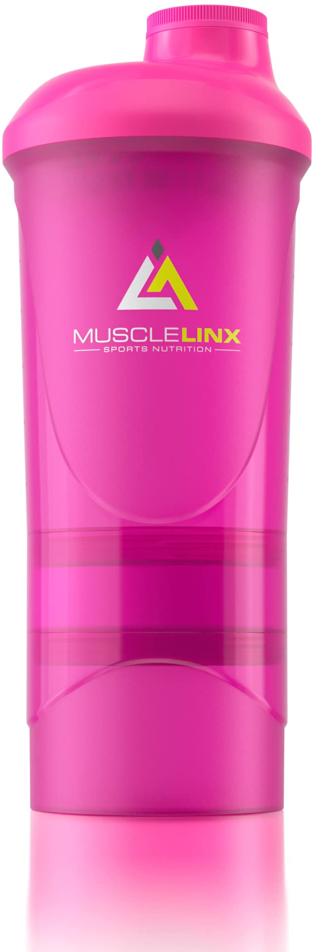 Pink Protein Shaker Plus Storage Screw top 100% Leak Proof Drinks Bottle 500ml to 700ml by Musclelinx