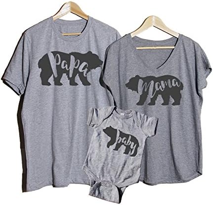 Papa Bear + Mama Bear + Baby Bear Onsie Set of 3 Grey, Mama Bear V-Neck T-shirt, Baby Bear Onsie, Baby shower gift