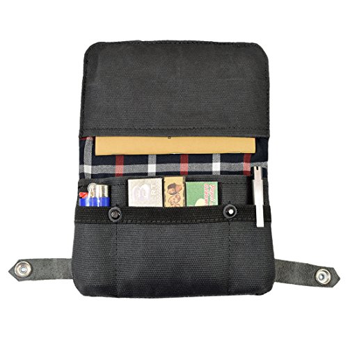 Waxed Canvas Tobacco Pouch, Smoking, Filters, Herbs, Field Notes, Journal, Passport, Cable Storage, Rolling Cigarette, USB, Miscellaneous & Travel Handmade by Hide & Drink :: Charcoal Black