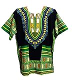 Dashiki Shirt African Caftan Unisex Large Size Black and Green New L