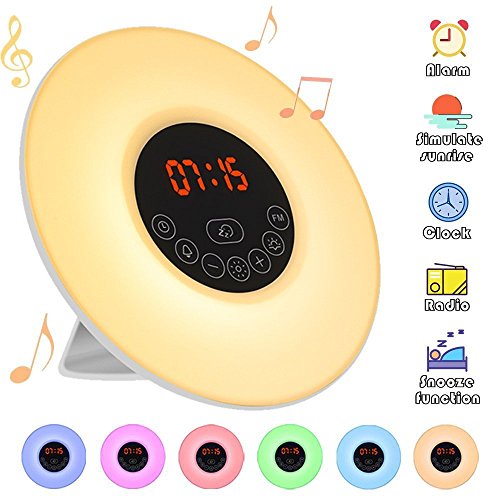 Wake Up Light, Elfeland Sunrise Alarm Clock with Sunrise/Sunset Simulation Touch Control Digital Alarm Clock with 6 Natural Sounds and FM Radio/10 Brightness Levels/Snooze Function Alarm Clock