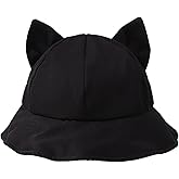 Ladies Cat Ears Bucket Hat Solid Color Fisherman Hat for Women Folding Sun Hat Y2K Style