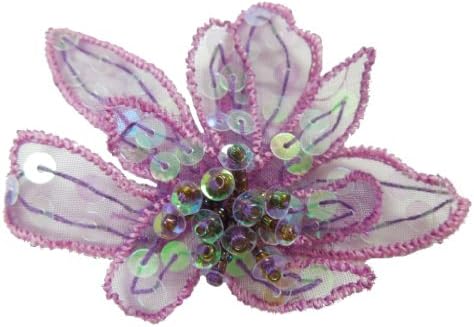 Cuteque International 6-Piece Organza Embroidery Orchid Craft Beaded Trim, 2-3/4-Inch, Plum