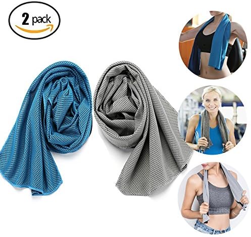 Cooling Towel 2 Pack,Vekey Golf Towel Yoga Towel Ice Towel Evaporative Microfiber Towel Instant Relief Quick Dry Towel for Sports,Travel,Fitness,Gym,Camping,Workout (Gray &amp; Blue, 40" x 12 ")