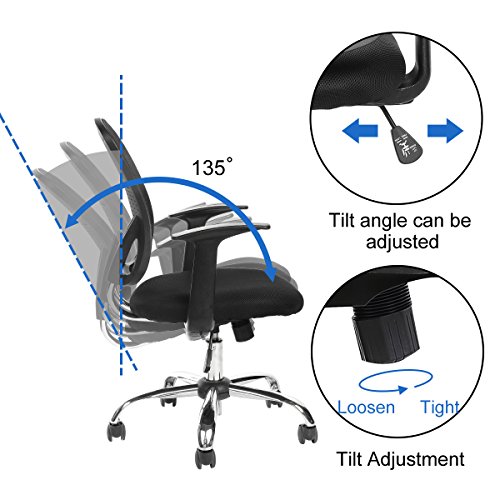 YAMASORO Office Mesh Task Chair Mid Back Swivel Computer Desk Chairs with Backrest,Armrest and Adjustable Seat Height for Home Office Conference Room (Black-7425)