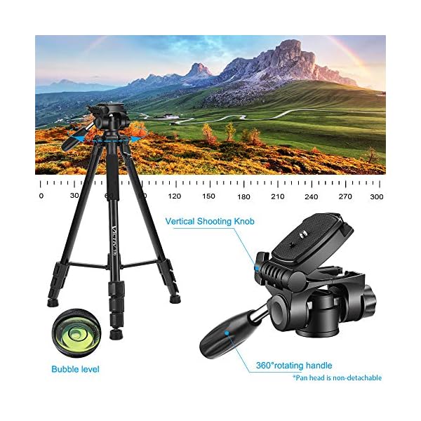 Victiv 182 cm Aluminium Kamera Stativ, Leichtes und Kompaktes Reisestativ für DSLR mit 3-Wege-Schwenk 360° Panorama… – Bild 6