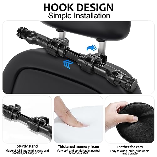 KAEFUYS 360° Rotatable Car Headrest for Children and Children, Removable, Easy to Install, Soft, Breathable, Comfortable for Travel, (Black)