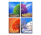 canvas wall art, 4panel Wall Art Boat Spring, Summer, Autumn,winter,oil Paintings Printed Pictures Stretched for Home Decoration