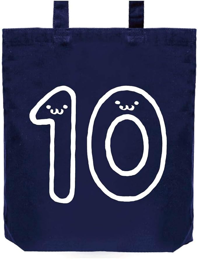 Amazon １０ じゅう 十 Ten 数字 ナンバー 記号 文字 筆絵 イラスト おもしろ トート バッグ ネイビー オリジナルプリント 通販